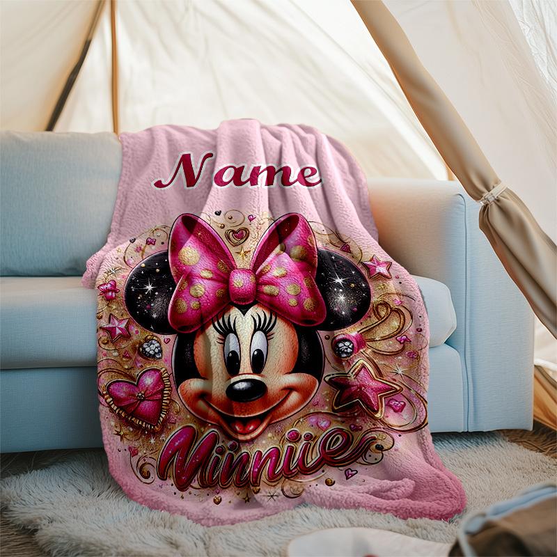Customizable Minnie Throw Blanket – Personalized Name, All-Season Cozy Snug Blanket, Machine Washable, Personalized Blanket