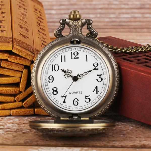 Vintage Ethnic India Elder Men Women Analog Quartz Pocket Watch Necklace Pendant Chain Gift