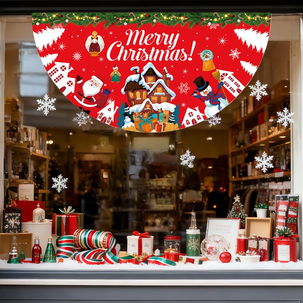 Christmas Banner Half Fan Shaped Seasonal Bunting Flag Decoration Waterproof Christmas Door Flag for Party Photo Classroom