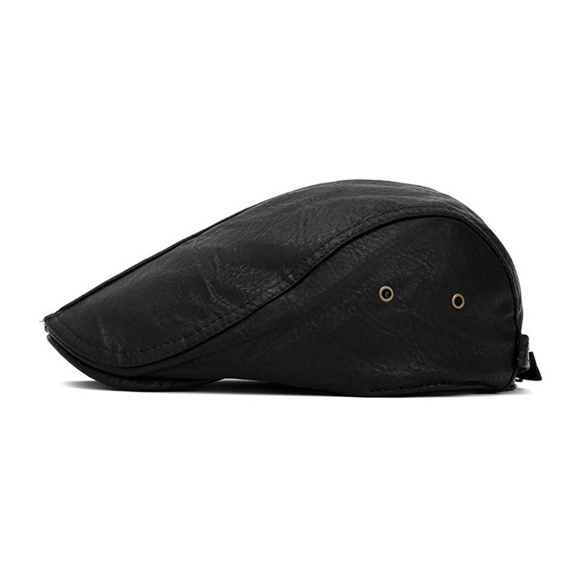 Autumn Winter Leather Warm Beret Men's British Retro Progressive Cap Newsboy Cap