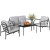 4 Piece Outdoor Garden Furniture Set In Steel With 2 Seater Sofa 2 Armchairs And Coffee Table Light Gray