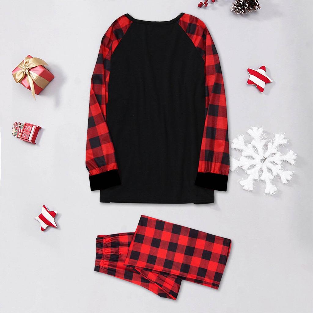 European & American Christmas Homewear Set with Plaid Pants - 2-Piece Outfit