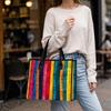 Colorful Striped Tote Bag Casual Large Capacity Handbag for Daily Use