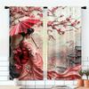 2 Pcs Vibrant Japanese Geisha Spring Curtains Polyester Sakura & Fuji Mountain Design for Bedroom Outdoor Festival Decor
