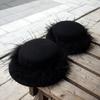 French Retro Hepburn Black Woolen Top Hat, Felt Hat, Autumn And Winter Women'S Feather Warm Small Pot Hat