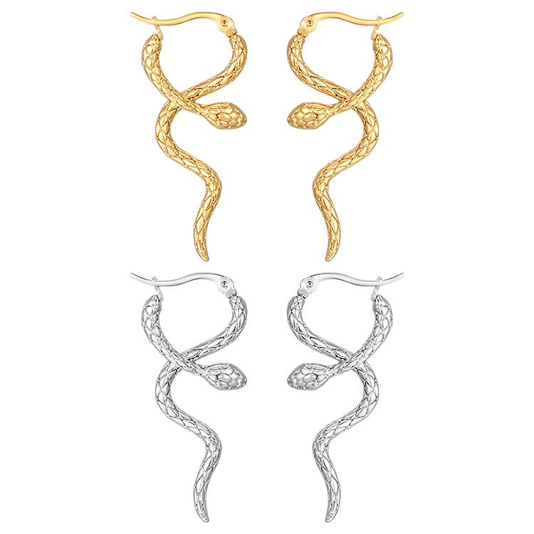 Cross-Border Retro Stainless Steel Snake Earrings for Women - Trendy European and American Style Long Earrings