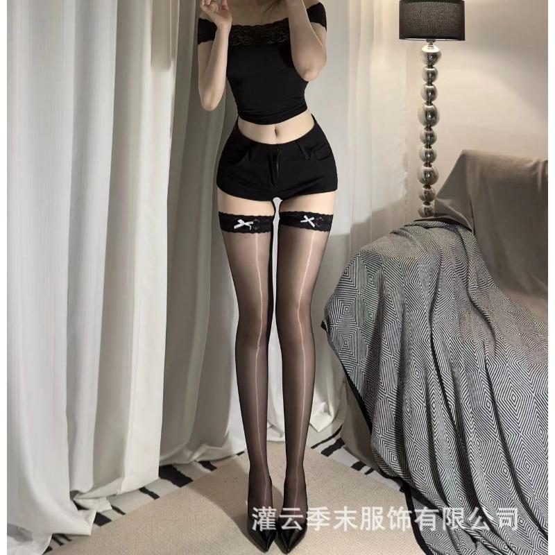 Aurora ultra-thin lace bow contrasting color half-cut knee socks glossy stockings sex stockings women