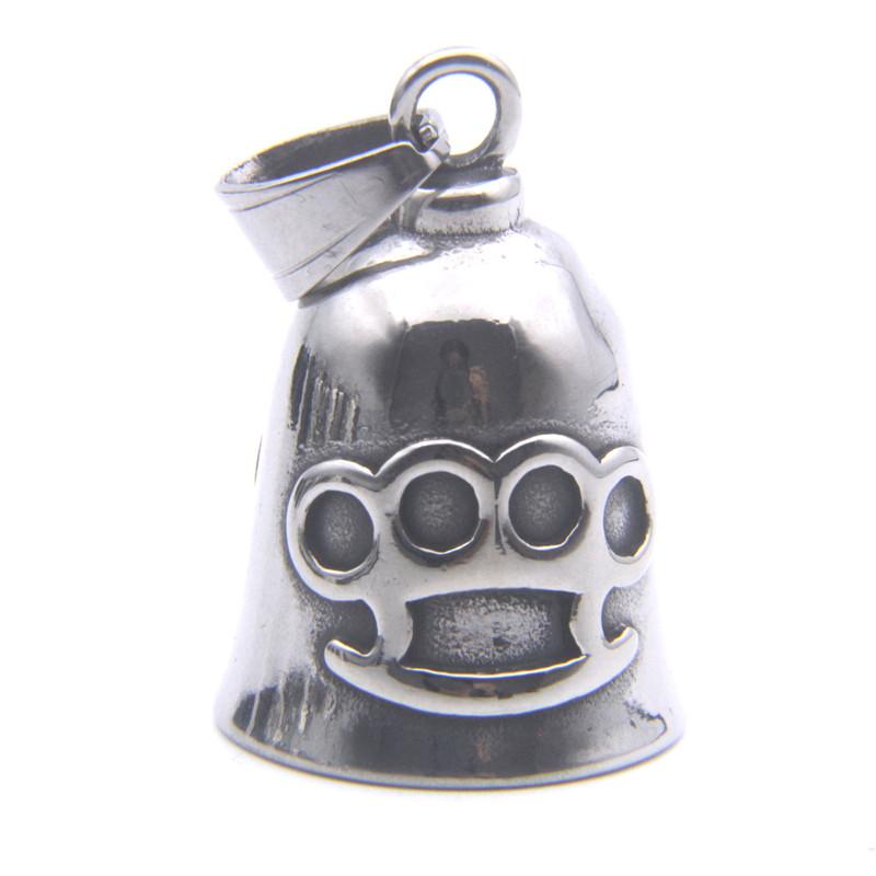 Knuckle Handguard Bell Pendant 316L Stainless Steel Skull Bone MIddle Finger Bell Necklace