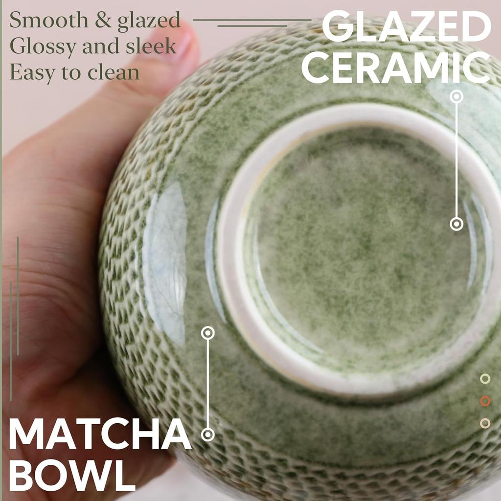 Japanese Matcha Bowl, Glazed Ceremonial Matcha Bowl with Whisk Holder for Matcha Powder/Matcha Tea/Japanese Matcha, 2 Color Options