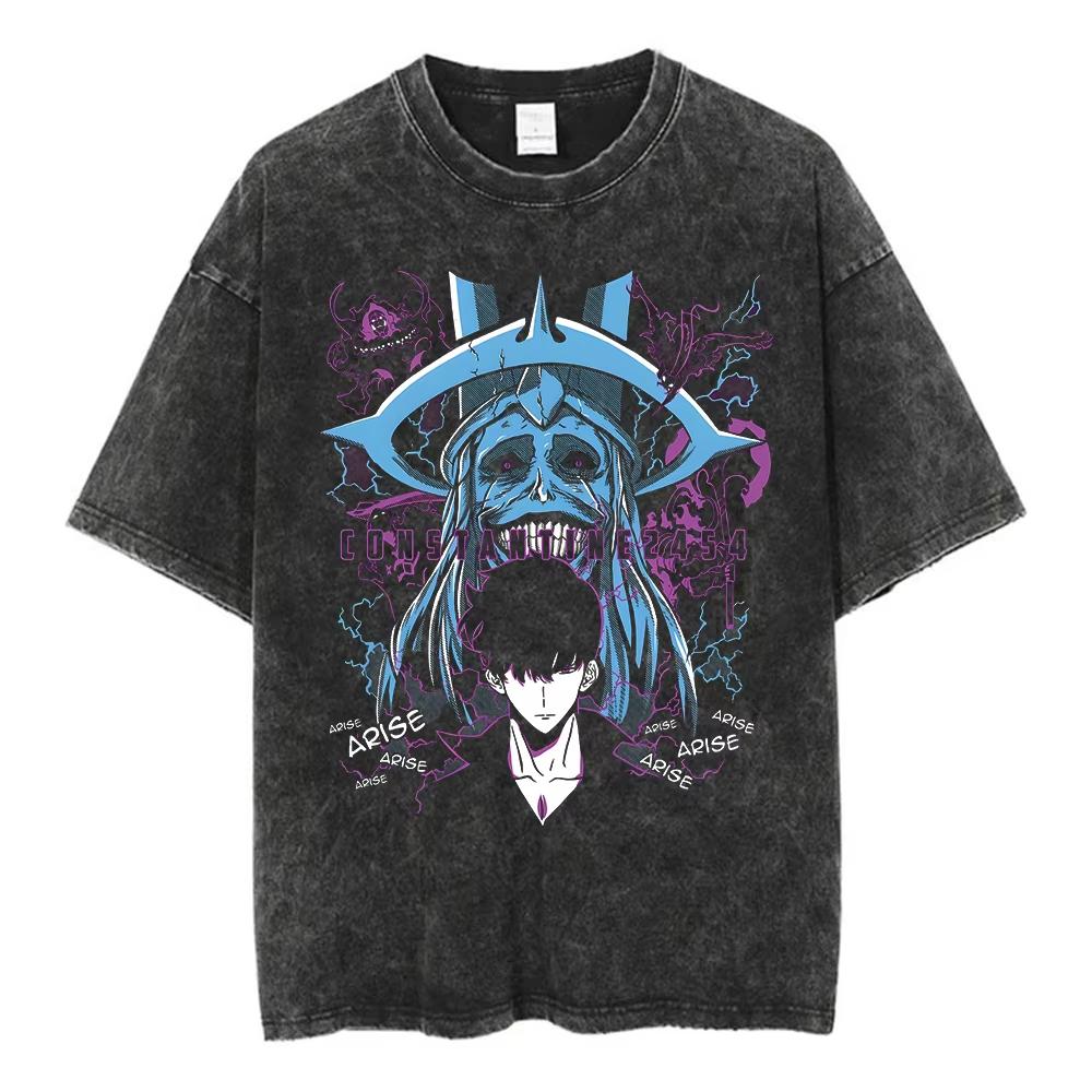 

Футболка большого размера Anime Solo Leveling для мужчин и женщин в спортивном стиле, винтажная, с эффектом кислотной стирки, мешковатая футболка, тренд, ностальгическое ретро 3XL