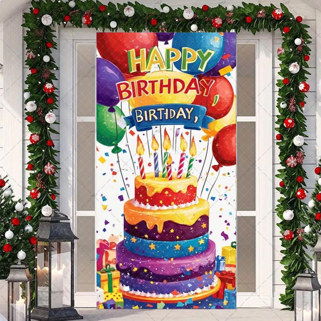 Black Gold Happy Birthday Door Banner Pink Blue Purple Shining Balloons Kid Adult Party Decoration Backdrop Photo Shoot Supplies