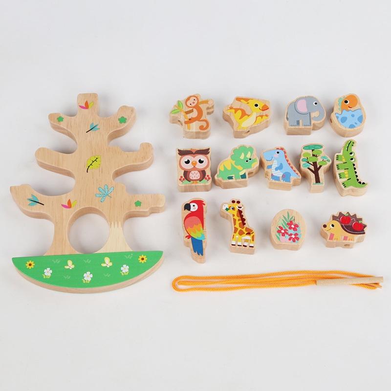 Wooden Animal Bead Balance Tree Building Blocks Develops Balance Skills Large Beads Characters)