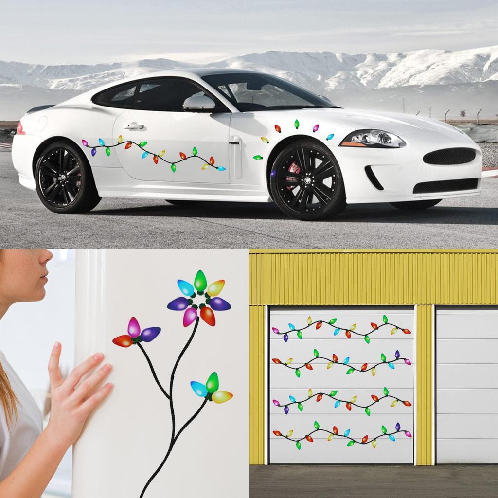 70Pcs Christmas Reflective Car Refrigerator Magnets Decorations Set, 42Pcs Reflective Bulb Light Magnets with 28Pcs Lines Magnetic Car Stickers