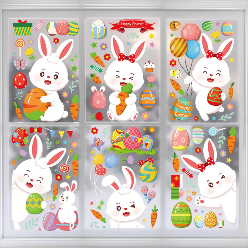 Happy Easter Window Stickers Rabbit Easter Eggs Carrot Glass Sticker Easter Party Wall Sticker Easter Decorations For Home