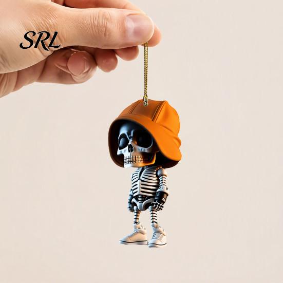 Gothic Style Vehicle Decoration 2Pcs Hoodie Skeleton Ornaments, 2D Flat Acrylic Pendants, Backpack Pendant And Keychain Charm Hanging Ornaments
