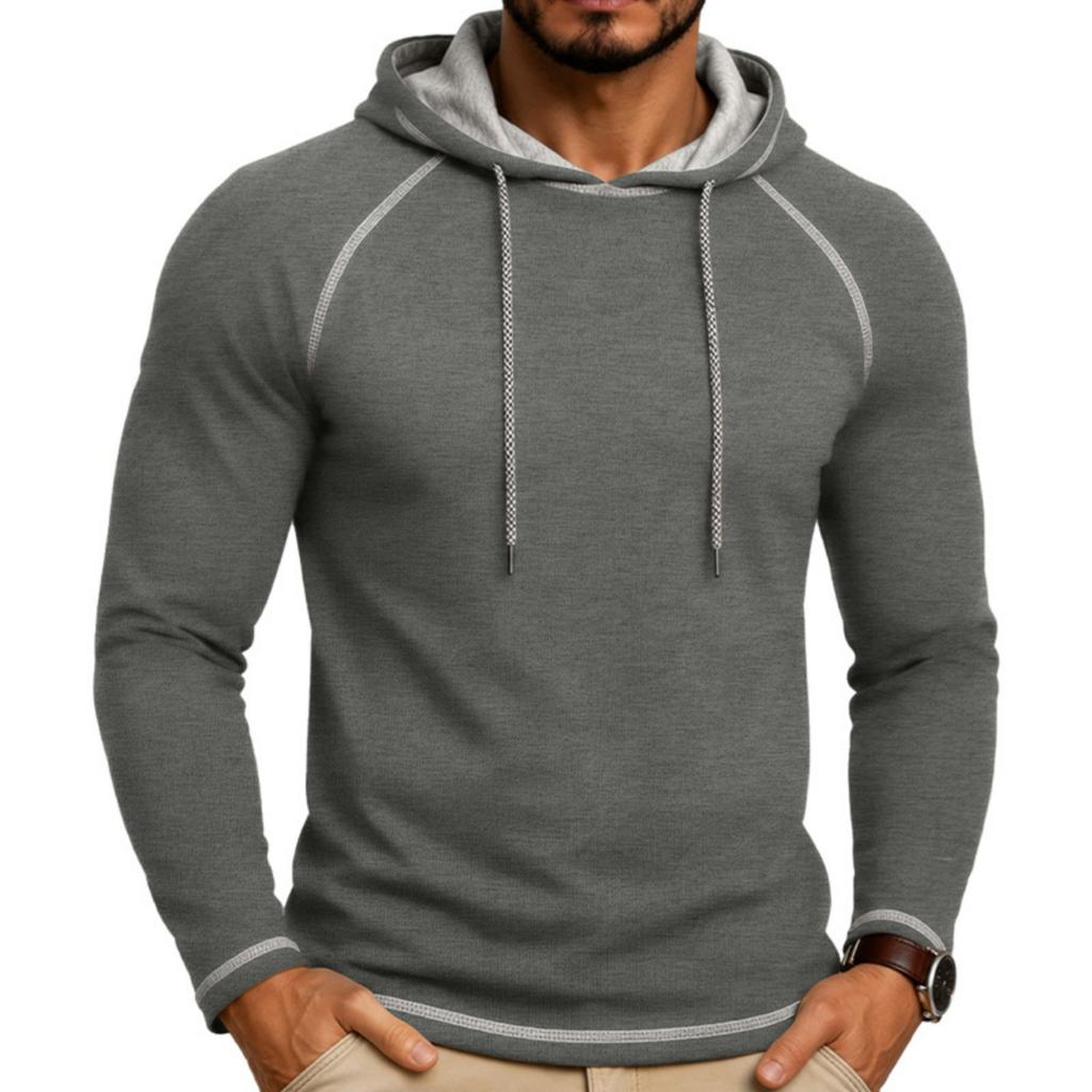 Men's Long Sleeve Hoodie Pullover Lightweight Athletic Sweatshirt with Drawstring Hood and Raglan Sleeves for Outdoor Sports and Casual Wear