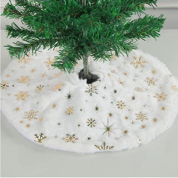 Christmas Tree Skirt White Plush Snowflakes Faux Fur Xmas Trees Skirts Base Cover New Year Ornaments Home Decoration Carpet 38Cm