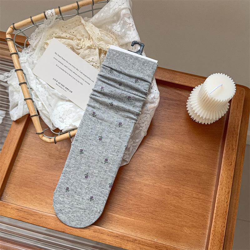 French Gentle Small Floral Early Autumn Retro Socks Medium Tube Socks Wind Versatile Elegant Stacking Socks Stockings