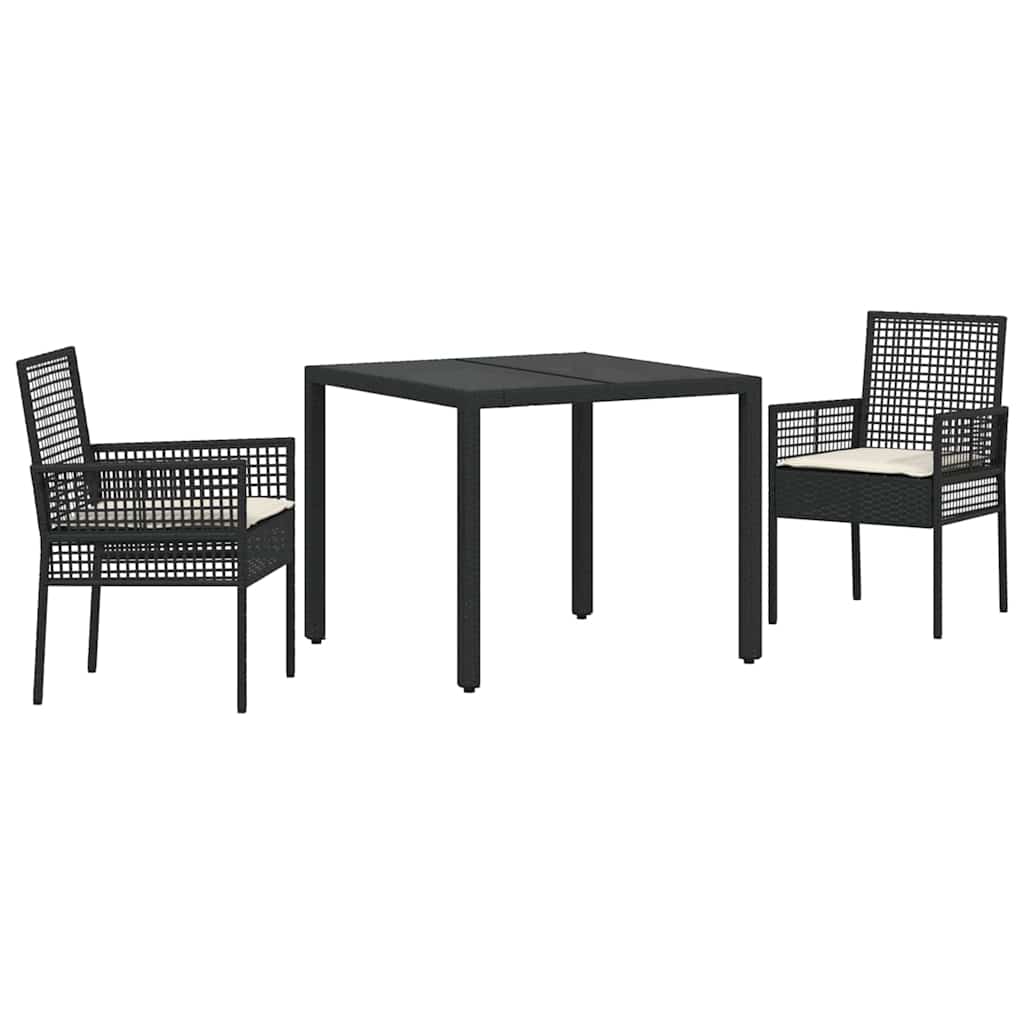 Garden Dining Set 3 Pcs Black Poly Rattan