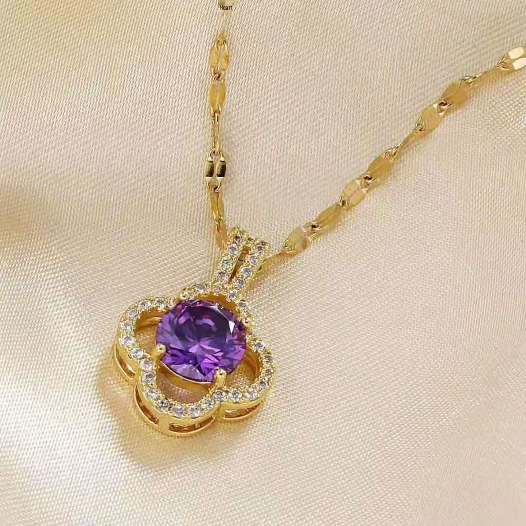 Women's Purple Four-Leaf Clover Necklace - Elegant High-End Clavicle Chain Accessory, Perfect for 520 Festival Gifts.
