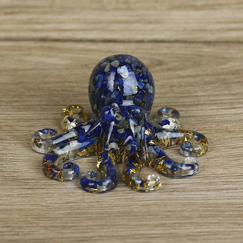 Miniature Octopus Statue Natural Crystal Agate Stone Crushed Stone Dropper Resin Squid Home Tabletop Landscape Ornaments Crafts