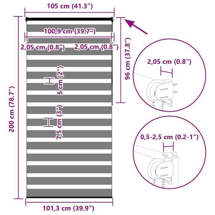 VidaXL Store zèbre gris clair largeur du tissu 100,9 cm polyester, store à enrouleur zébré, store zébré pour fenêtre, store 4014470