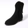Fringe Boots Women's Winter 2025 New Plus-size British-style Thick-heeled V-mouth Booties