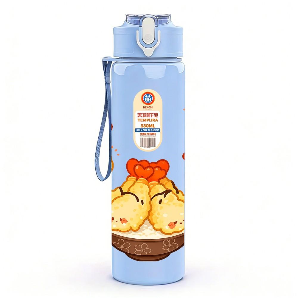 1PC Ramen Cartoon Pattern 750ml Color Plastic Sports Water Bottle Leakproof Flip Straw Lid Suitable for Sports Office Home Use