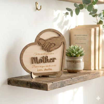 1PC Mother's Day Gifts, Carved Wooden Heart-shaped Decorative Plaques, Tabletop Ornaments, Creative Holiday Decorations