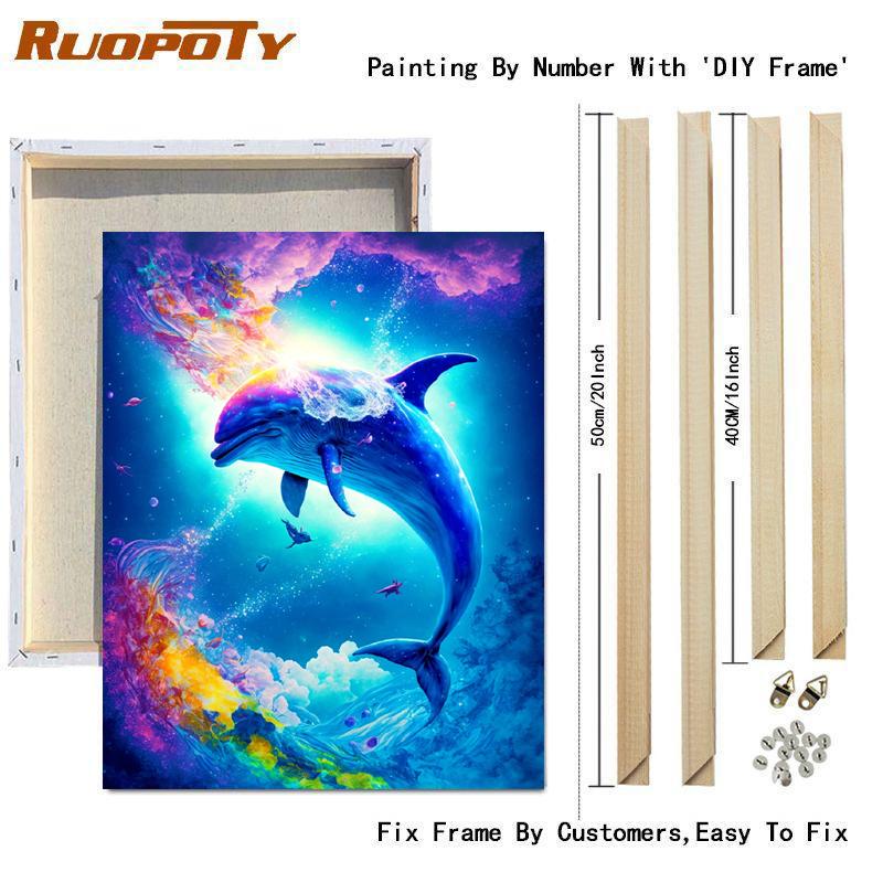 RUOPOTY Diy Painting By Numbers For Adults Starter Kits Dolphin Animals Acrylic Paint On Canvas With Frame For Home Decors