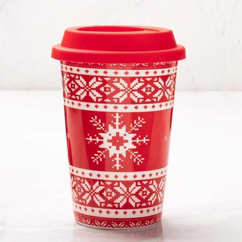 420ml Christmas Ceramic Gift Cup Anti Scalding TESCO Group Milk Tea Coffee Cup Christmas Mug with Lid Coffee Cup Set
