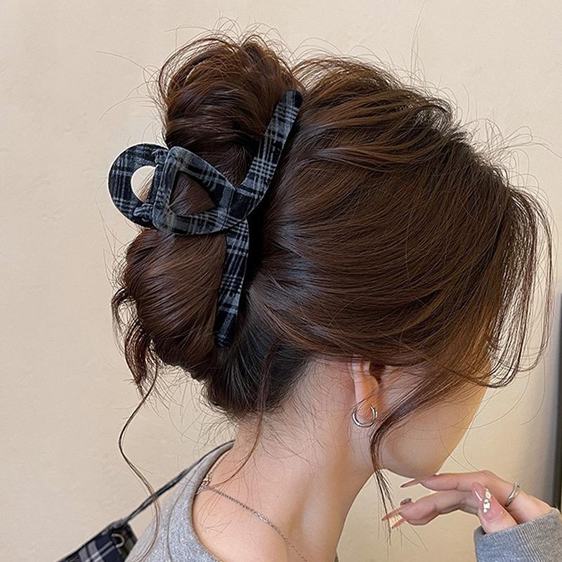 Korean Large Hair Clip For Women Acrylic Grab Plaid Plush Hair Claw Irregular Shark Clips Daily Trendy Hair Accessories
