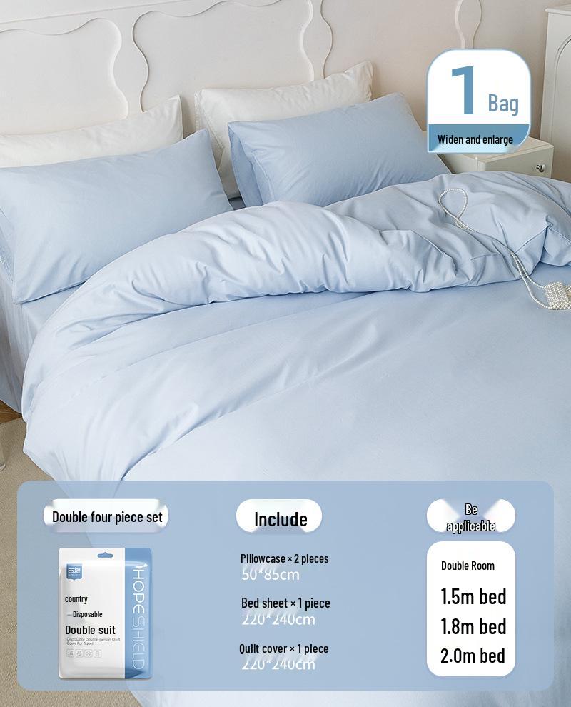 100% Baumwolle Dickes Einweg-Bettwäsche-Set: Bettlaken, Bettbezug & Kissenbezug - Tragbar, Schmutzabweisend für Hotel & Reise