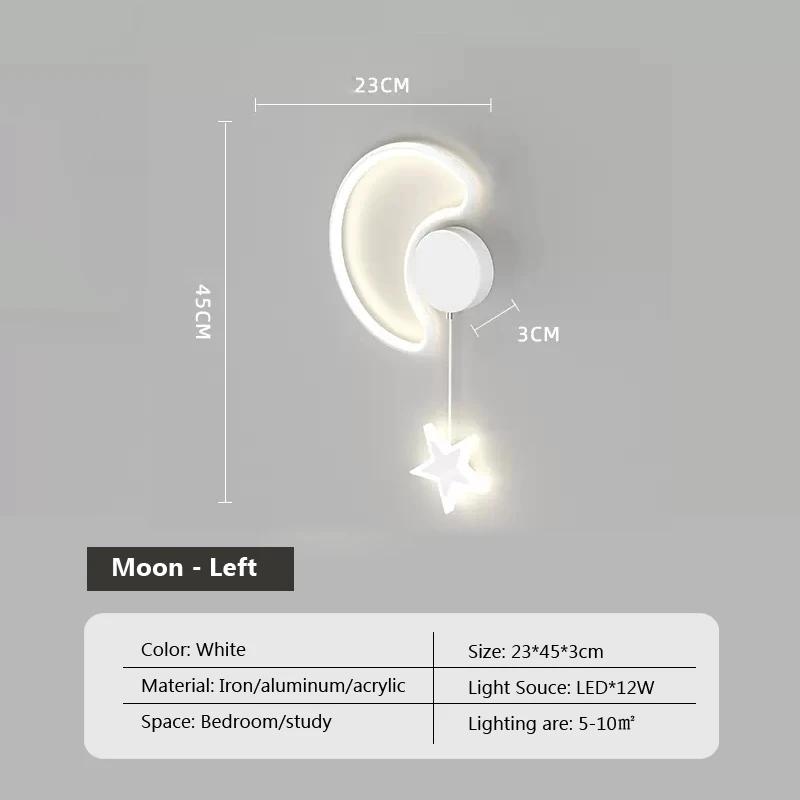 Modern LED Wall Lamp Cloud Star Moon Black and White Lighting For Children's Room Study Bedroom Living Room Indoor Wall Decor