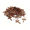 100Pcs Mini Wooden Crucifix Pendant With Beaded Chain For Keychain or Bag Charm Natural Wooden Jewelry Accessory