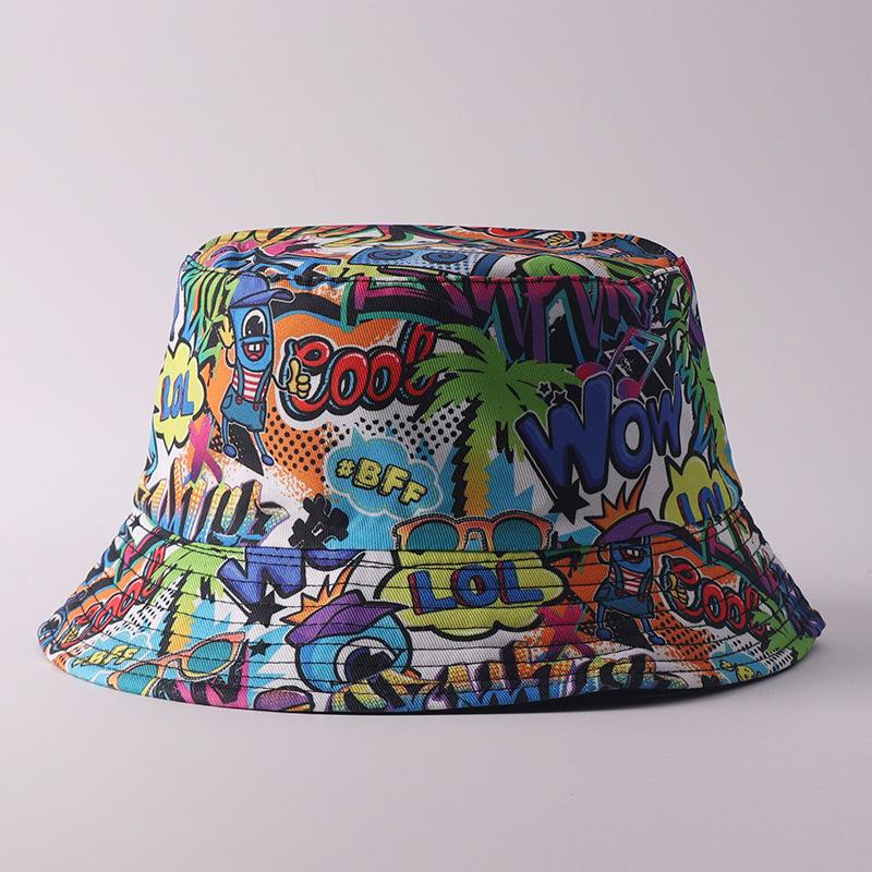 Digital printing small edge bucket hat spring and summer double-sided can wear outdoor sunshade basin hat spot