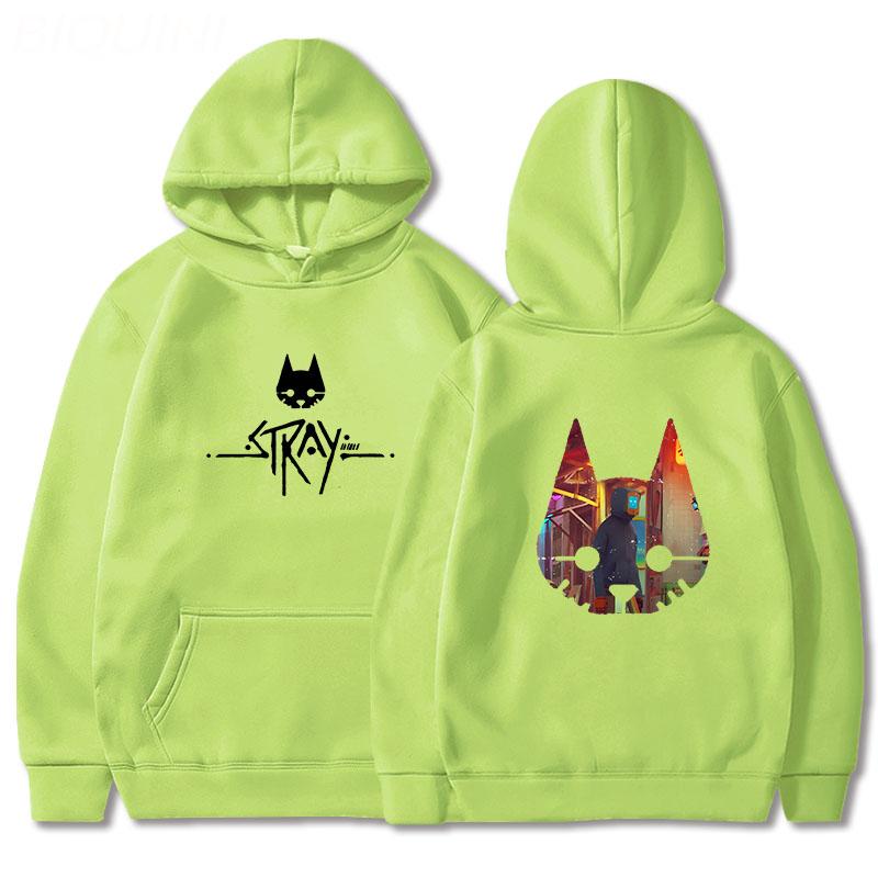 Stray Game Cat  Anime Hoodie Hot Game Printing Clothes Men Winter Fleece Pullover Tops Oversized Sweatshirts Vintage Unisex Wram