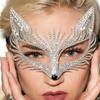 Halloween Rhinestone Fox Mask Veil Masquerade Women Accessories Carnival Cosplay Geometric Crystal Face Chain Mask Party Jewelry
