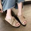 Fashion Korea Ladies 2025 Summer New Thick-Soled Retro Tassel Slip-On One-Strap Lazy Women's Outdoor Solid Soft-soled Sandals
