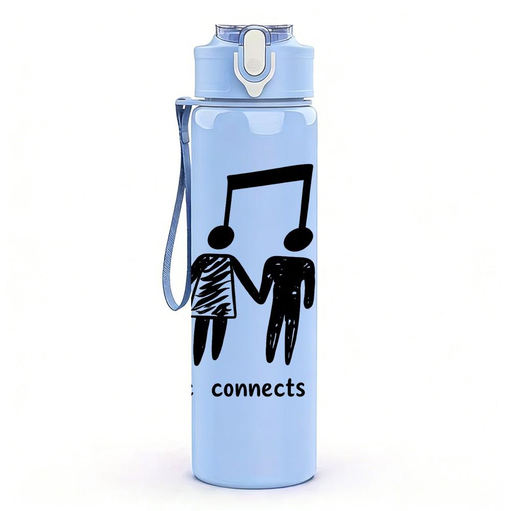 1PC Music Connects People Line Art 750ml Color Plastic Sports Water Bottle Leakproof Flip Straw Lid Suitable for Sports Office Home Use