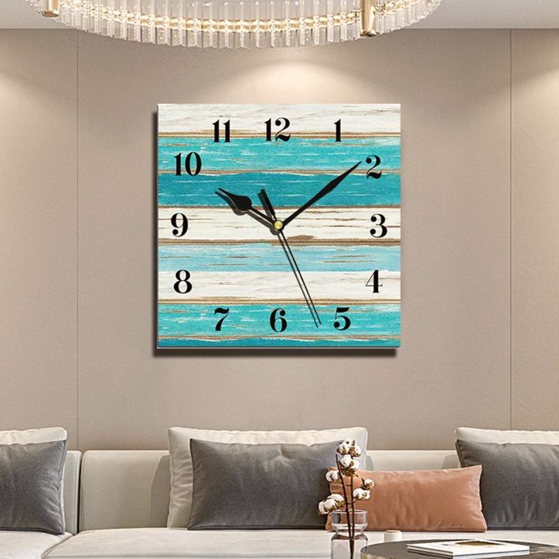 Silent Wooden Decorative Square Wall Clock Battery Operated Wall Clocks Rustic Style Home Decoration Square Wall Clock