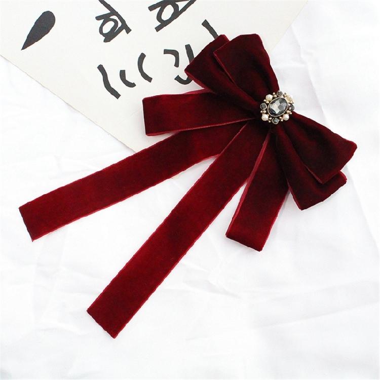 Vintage Velvets Bows Tie Brooch Pin for Women Rhinestones Pearls Uniform Pre Tied Bowknot Corsage Necktie Accessories