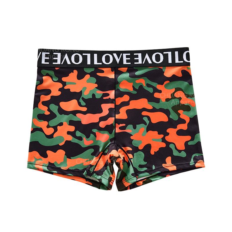 

Популярные боксеры с высокой талией, letter camouflage, дышащий ice silk, спортивная печать, персонализированное нижнее белье большого размера для женщин S