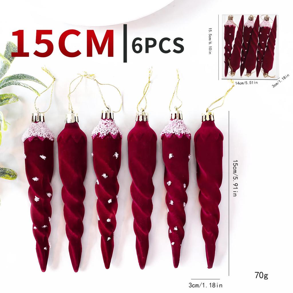 Flocked Painted Cone-Shaped Christmas Icicle Ornaments for Indoor Decoration