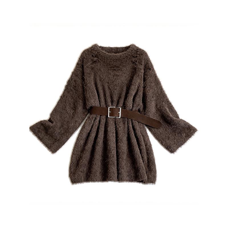 2025 Old Money Style Grey Medium-Long Knit Sweater for Autumn/Winter