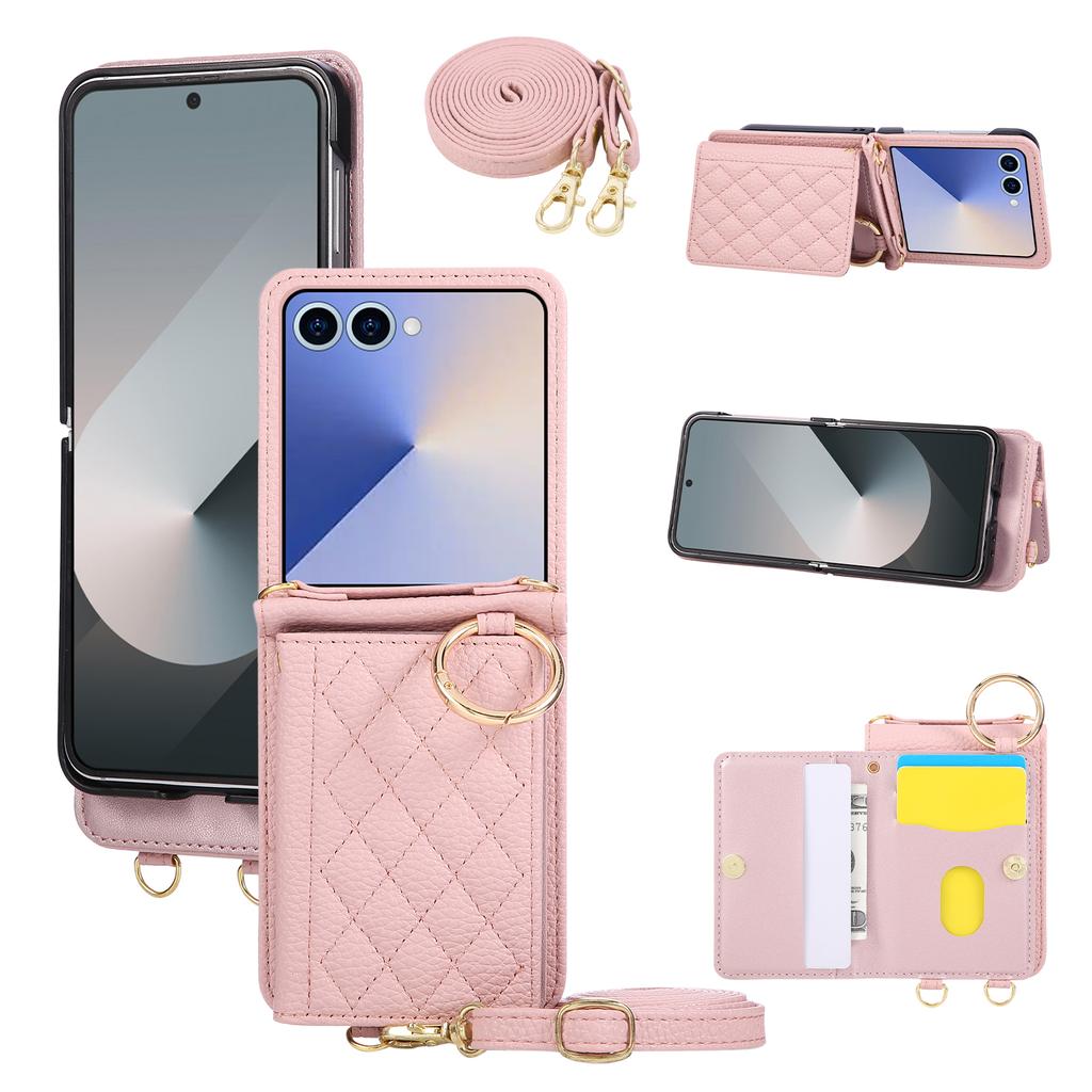 Crossbody Wallet Ring Phone Case for Samsung Galaxy Z Flip 7 6 5 5 4 3 Flip7 Flip6 Flip5 Card Slot Business Leather Cover Coque
