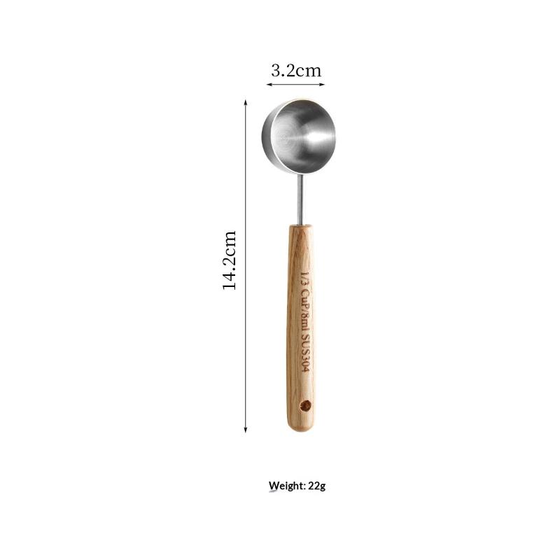 Wooden Handle Stainless Steel Measuring Cups Spoons Baking Tools Coffee Measuring Spoon Set Bartending Scale Accessories