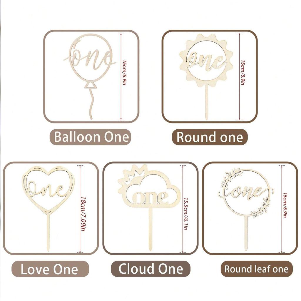 First Birthday Wood Cake Topper - One Sign 1st Cake Decorating Supplies, Suitable for Baby Shower Favors, Baby Gender Reveal