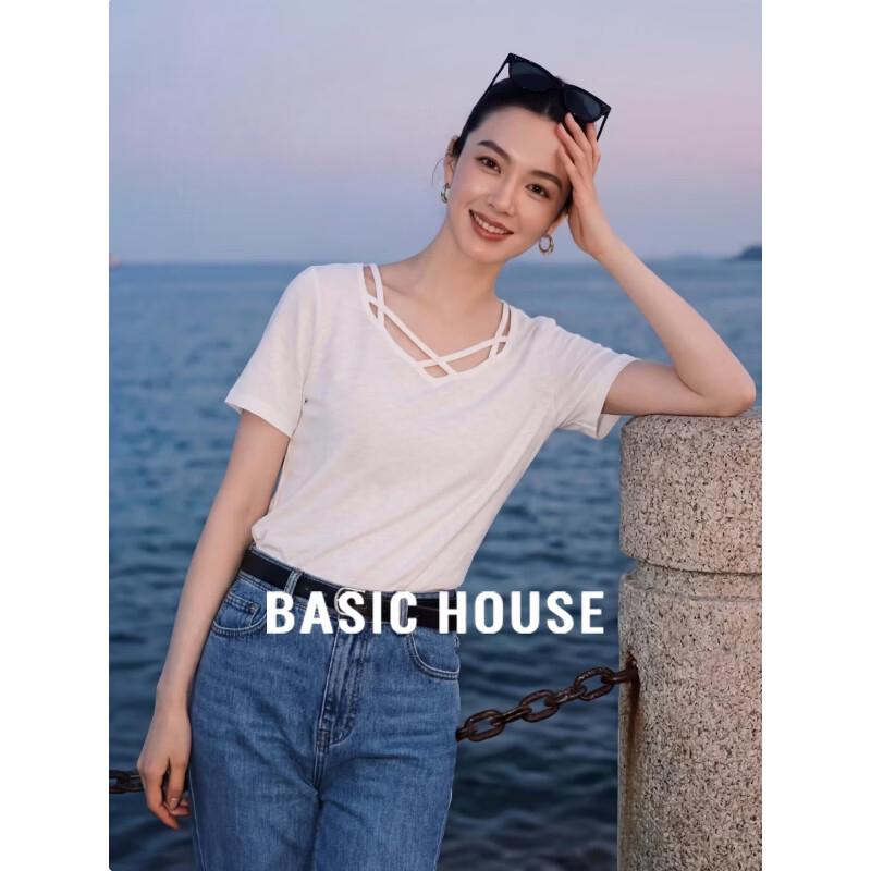 Basic House Women s V-Neck Cutout Short Sleeve T-Shirt One Size