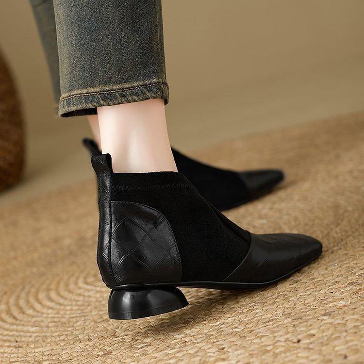 Autumn and Winter and Ankle Boots New Fashion Retro Thin Boots Thick Heel Low Heel Square Head Short Boots French Small Ankle Boots Women's Shoes